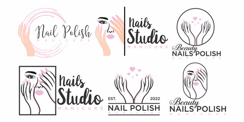 Beauty women and nails icon set logo design