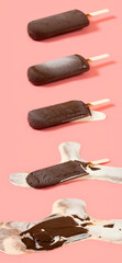 chocolate outer popsicle melting process on a pink background
