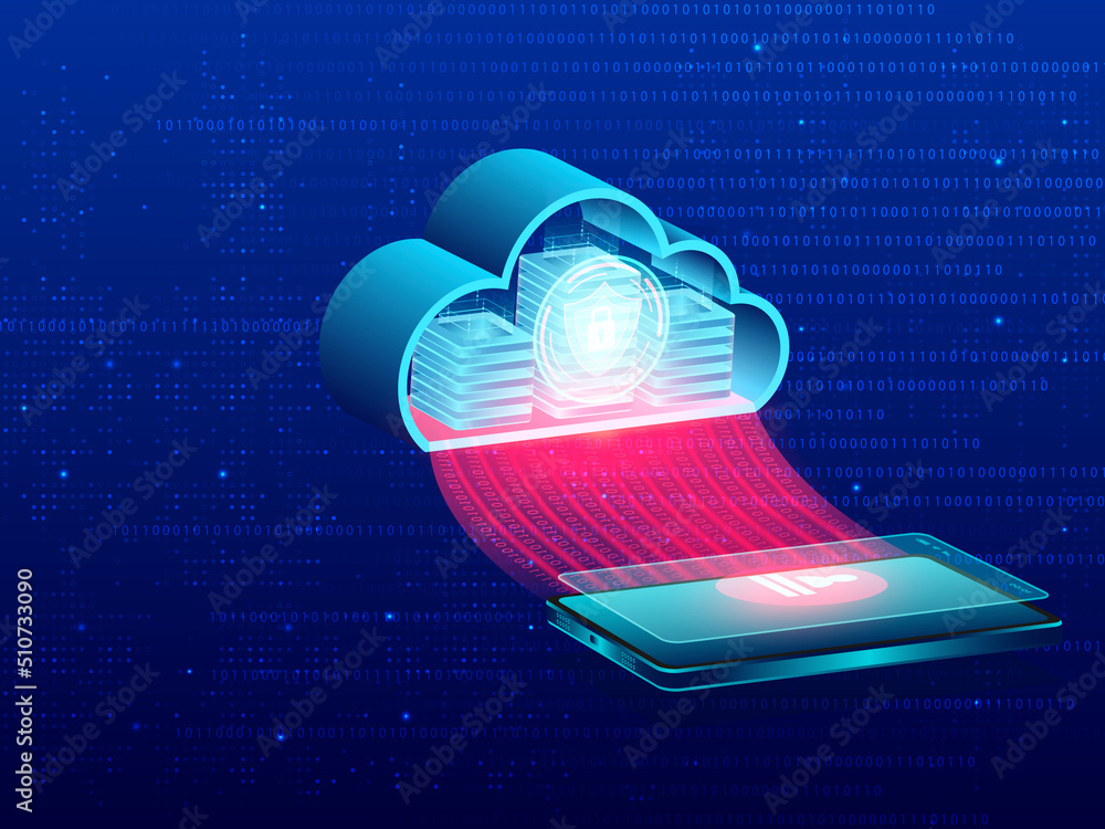 Poster 3d rendering cloud online storage icons with data
