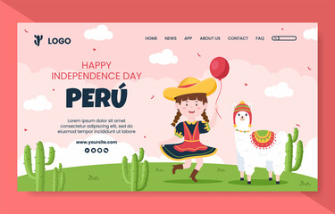 Fiestas Patrias Peru Landing Page Template Social Media Flat Cartoon Background Vector Illustration