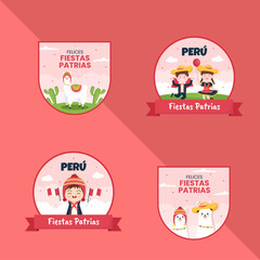 Fiestas Patrias Peru Label Template Social Media Flat Cartoon Background Vector Illustration
