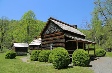 Landscape with John Davis Farmhouse - Mountain Farm Museum - Great Smoky Mountains National Park,...