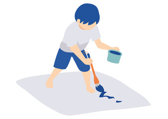 Obraz premium 書道パフォーマンスをする学生のイラスト