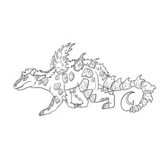 Black and white coloring page ink illustration of a dragon.