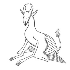 Black and white coloring page ink illustration of a dragon.