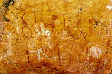 Mount Grenfell Historic Site, close-up  of human figures in the Ngiyampaa rock art, Cobar, NSW,...