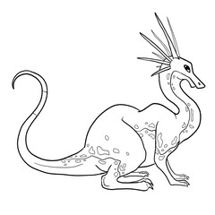 Black and white coloring page ink illustration of a dragon.