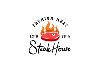 Steak House Logo. Steak in vintage style logo design template. 