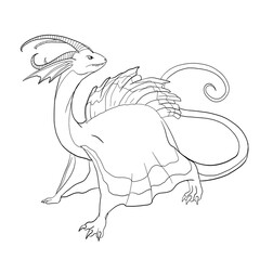 Black and white coloring page ink illustration of a dragon.