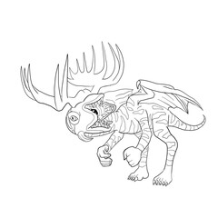 Black and white coloring page ink illustration of a dragon.