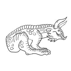 Black and white coloring page ink illustration of a dragon.