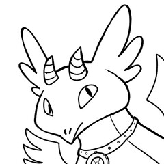Black and white coloring page ink illustration of a dragon.