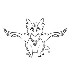 Black and white coloring page ink illustration of a dragon.