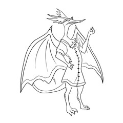 Black and white coloring page ink illustration of a dragon.