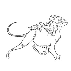 Black and white coloring page ink illustration of a dragon.