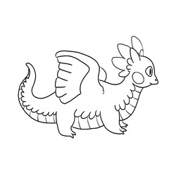 Black and white coloring page ink illustration of a dragon.