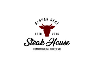 Steak House Logo. Steak in vintage style logo design template. 