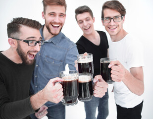Funny young people with a beer mug full of beer