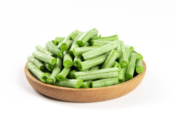 slice of long bean or cowpea in a plate isolated on white background