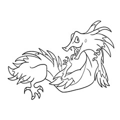 Black and white coloring page ink illustration of a dragon.