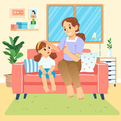 Mother advises daughters wisely sitting in living room