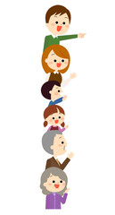 右にある情報を見て喜んでいる家族