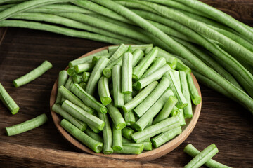 slice of long bean or cowpea in a plate on table