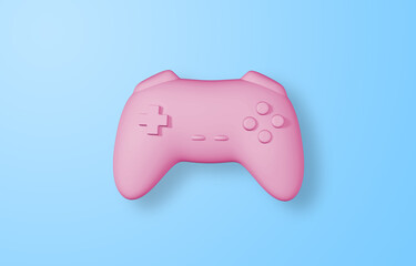 3d pink gamepad on blue background, 3D rendering image.