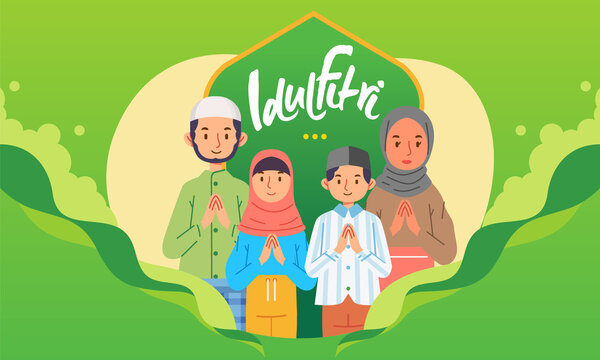 Family people group apologizing character ramadhan eid mubarak poster banner