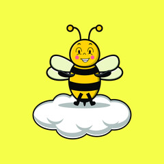 Cute cartoon bee character standing in cloud vector illustration in concept 3d cartoon style