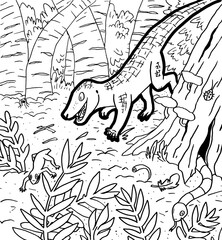 Fototapeta premium Black and white coloring page of a prehistoric creature.