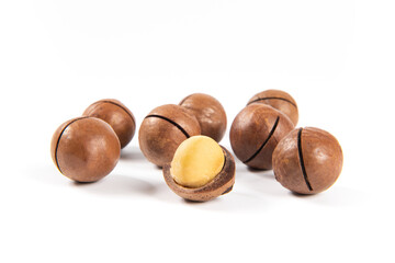 Macadamia nuts isolated on white background,Clipping path.