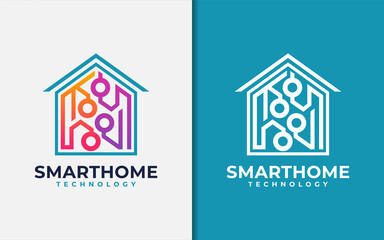 Modern Tech Futuristic Home Concept as Smart Home Logo Design. Vector Logo Illustration.
