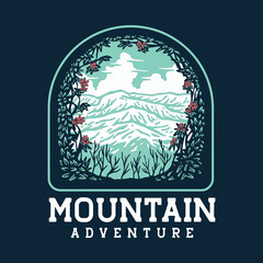 Mountain adventure badge illustration
