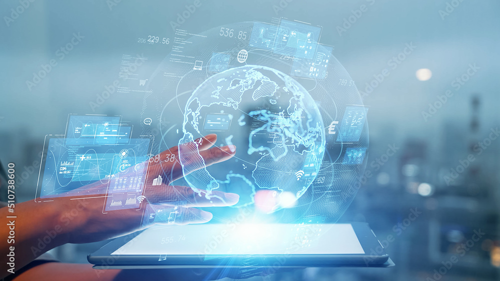 Poster Global communication network concept. Digital transformation.