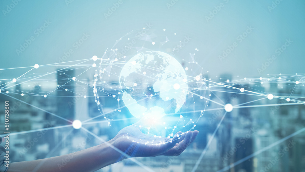 Poster Global communication network concept. Digital transformation.