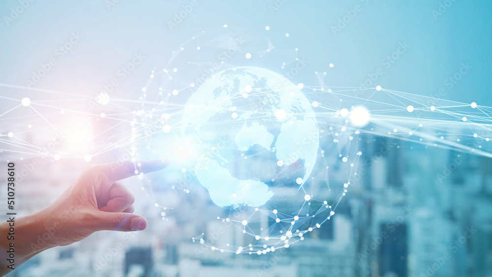 Poster Global communication network concept. Digital transformation.