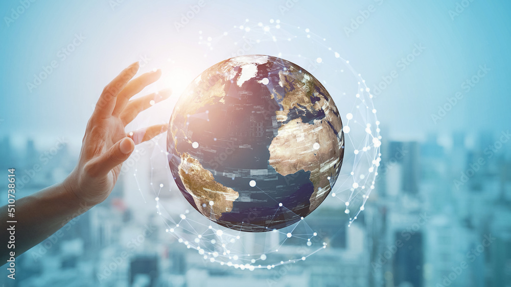 Poster Global communication network concept. Digital transformation.