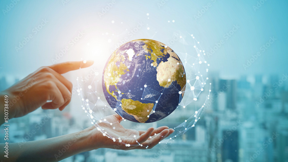 Poster Global communication network concept. Digital transformation.