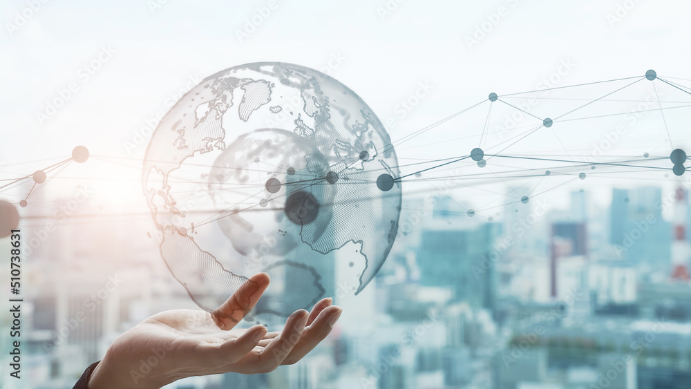 Aufkleber global communication network concept. digital transformation.