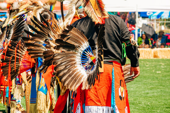 Powwow.  Native Americans dressed in full regalia.  Chumash Day Powwow and Intertribal Gathering.