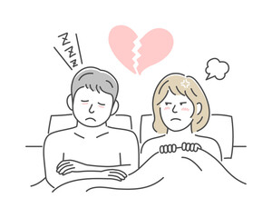 Vector illustration of a young couple in bed | tired, fatigue