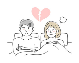 Vector illustration of a young couple in bed | angry, erectile dysfunction, sexless