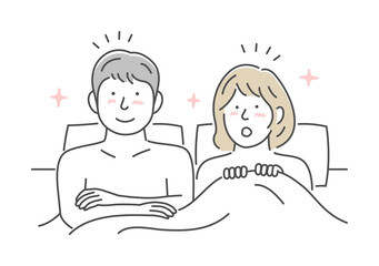 Vector illustration of a young couple in bed | inspiration, idea, notice