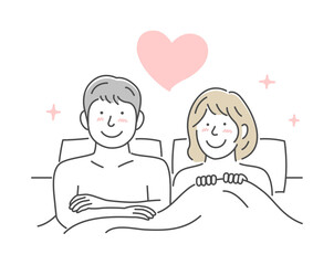 Vector illustration of a young couple in bed | love, happiness