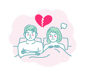 Vector illustration of a young couple in bed | angry, erectile dysfunction, sexless