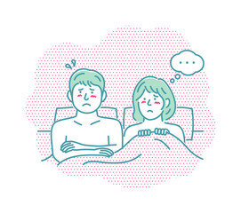 Vector illustration of a young couple in bed | depression, disappointment