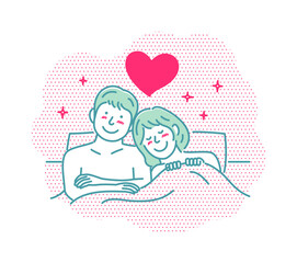 Vector illustration of a young couple in bed | love, happiness