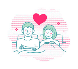 Vector illustration of a young couple in bed | love, happiness