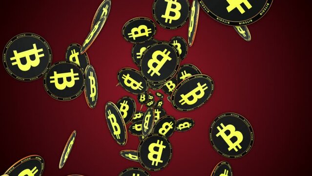 Falling BITCOINS Cryptocurrency, Coins Animation, Background, Rendering, Loop, with Alpha Matte
